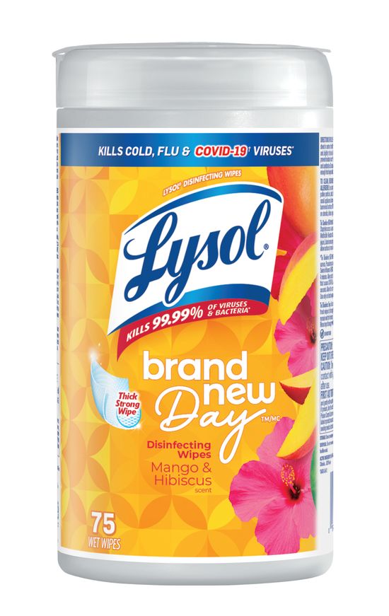 Packshot of Lysol Disinfecting Wipes - Brand New Day Mango and Hibiscus, 75 ct