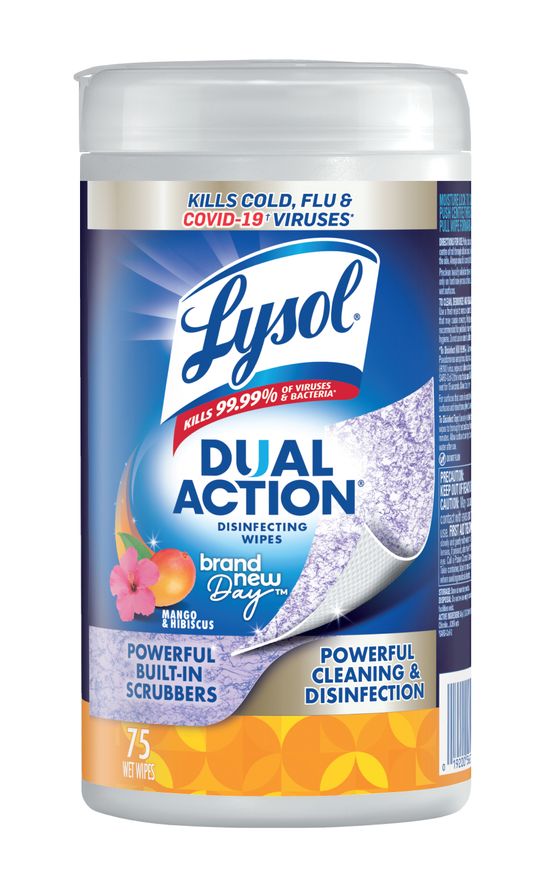 Packshot of Lysol Disinfecting Wipes - Dual Action Brand New Day Mango & Hibiscus, 75 ct